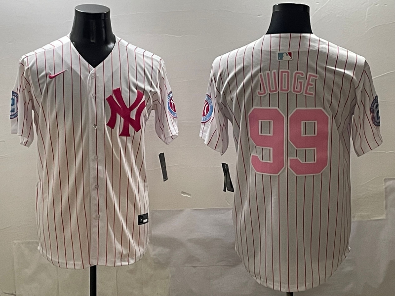 Men's New York Yankees #99 Aaron Judge Pink With Patch Limited Stitched Baseball Jersey Men's New York Yankees #99 Aaron Judge Pink With Patch Limited Stitched Baseball Jersey